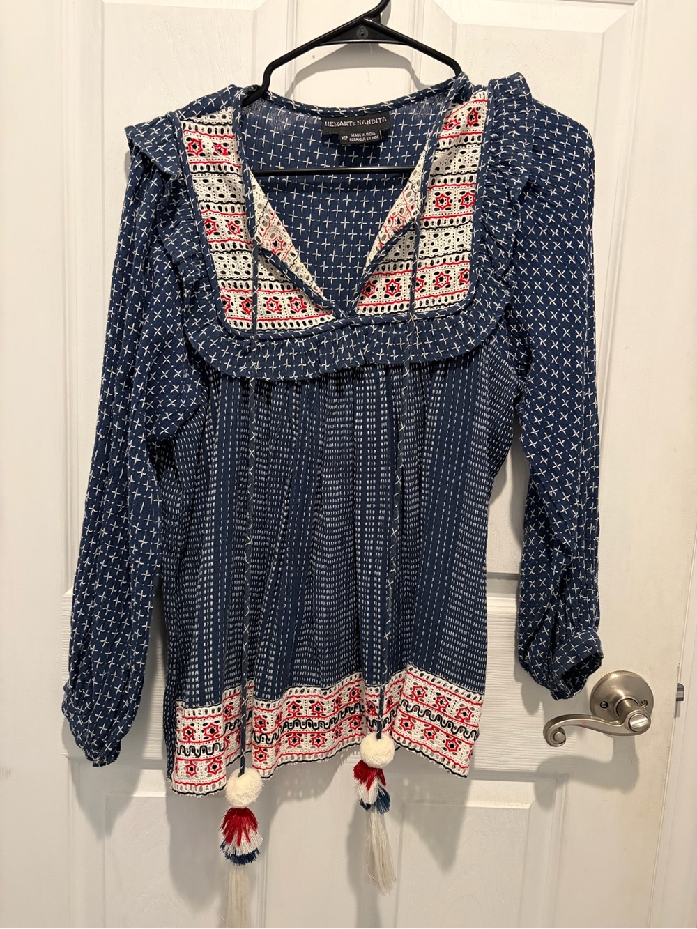 HEMANT & NANDITA Navy Blouse with White Cross Print